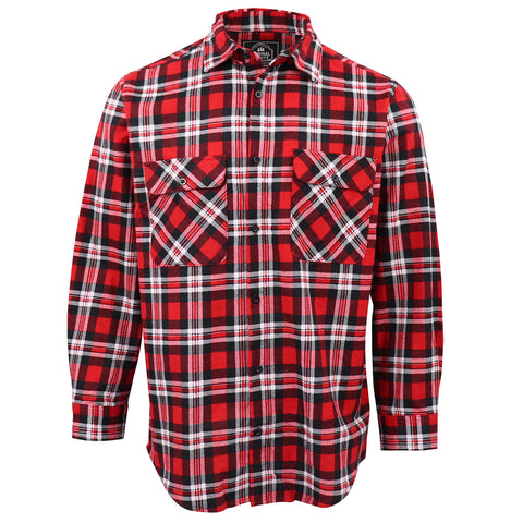 Men's 100% Cotton Flannelette Shirt Long Sleeve Plaid Check Flannel w Pockets, Crimson Knight Plaid, 2XL
