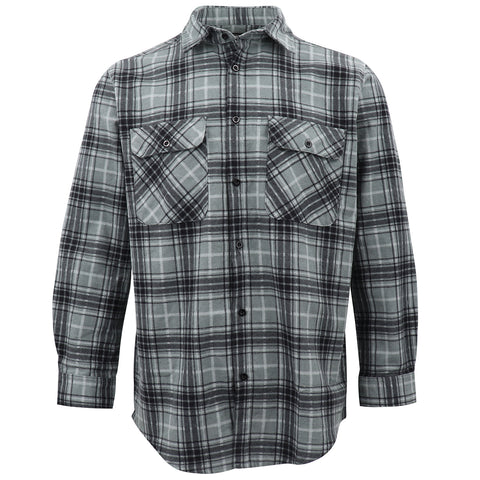 Men's 100% Cotton Flannelette Shirt Long Sleeve Plaid Check Flannel w Pockets, Granite Gray Plaid, L