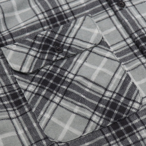 Men's 100% Cotton Flannelette Shirt Long Sleeve Plaid Check Flannel w Pockets, Granite Gray Plaid, L