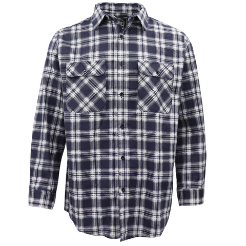 Men's 100% Cotton Flannelette Shirt Long Sleeve Plaid Check Flannel w Pockets, Midnight Navy Plaid, M