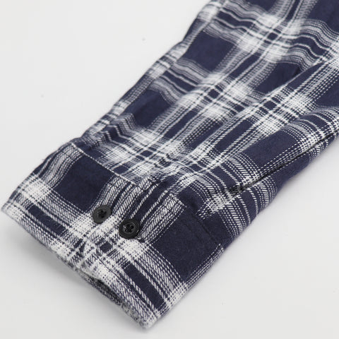 Men's 100% Cotton Flannelette Shirt Long Sleeve Plaid Check Flannel w Pockets, Midnight Navy Plaid, M