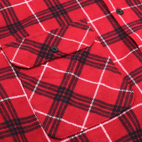 Men's 100% Cotton Flannelette Shirt Long Sleeve Plaid Check Flannel w Pockets, Scarlet Ember Plaid, M