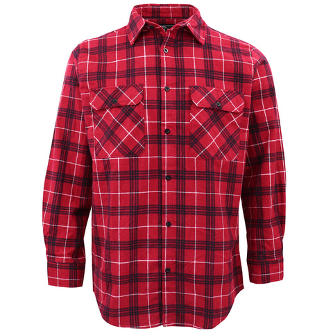 Men's 100% Cotton Flannelette Shirt Long Sleeve Plaid Check Flannel w Pockets, Scarlet Ember Plaid, XL