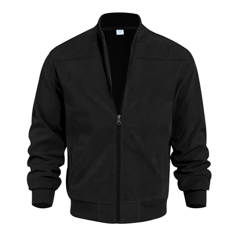 Men's Varsity Bomber Flight Jacket Breathable Windbreaker Zip Coat Faux Leather, Black, L