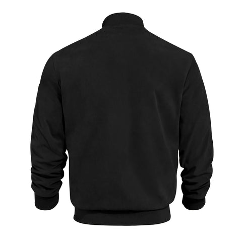 Men's Varsity Bomber Flight Jacket Breathable Windbreaker Zip Coat Faux Leather, Black, L