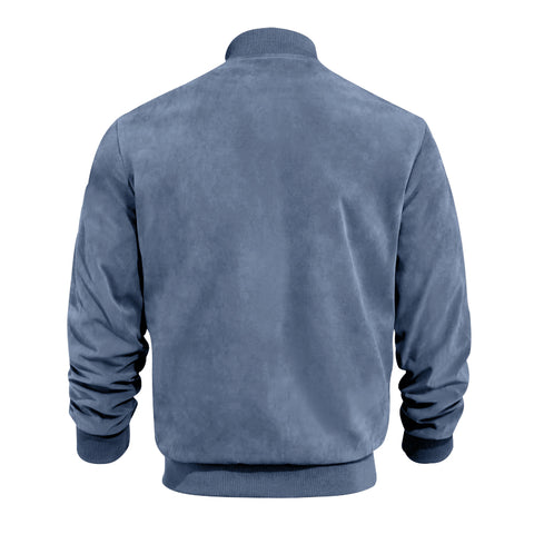 Men's Varsity Bomber Flight Jacket Breathable Windbreaker Zip Coat Faux Leather, Blue, L