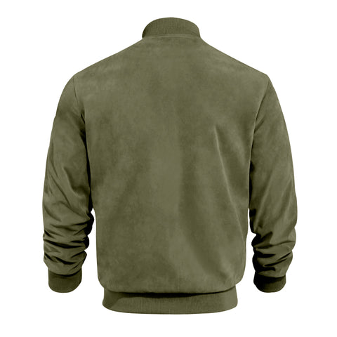 Men's Varsity Bomber Flight Jacket Breathable Windbreaker Zip Coat Faux Leather, Green, L