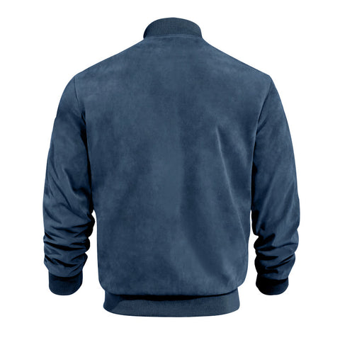 Men's Varsity Bomber Flight Jacket Breathable Windbreaker Zip Coat Faux Leather, Navy, L