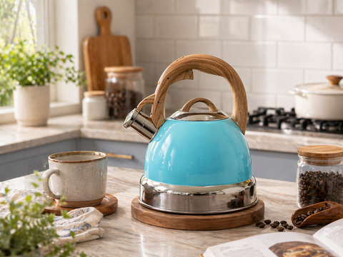 2.9L Whistling Kettle Stainless Steel Foldable Handle Camping Home Office Blue
