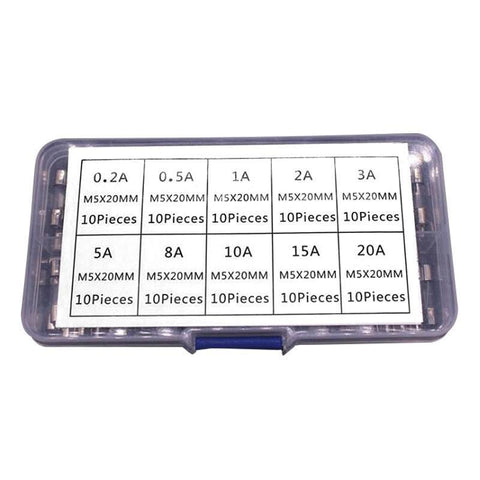 100Pcs Fast-Blow Glass Tube Fuses 5 x 20mm Quick Blow Assortment Kit