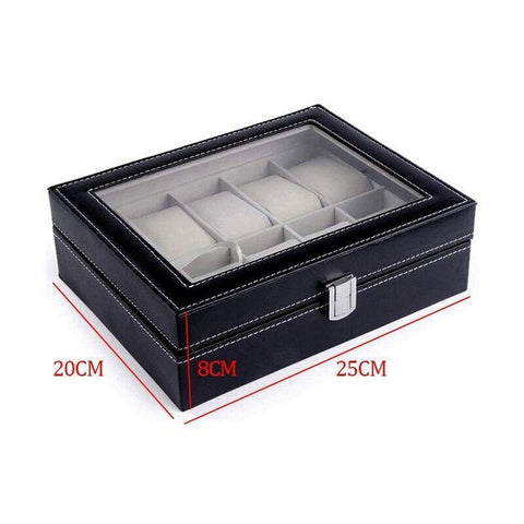 Leather Watch Jewelry Display Storage Holder Case 10 Grids Box Organizer