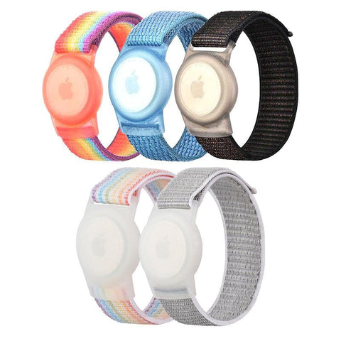 For Apple Airtag Case Protective Cover Wristband Nylon Air Tag Band Anti-Lost S Size - Rainbow