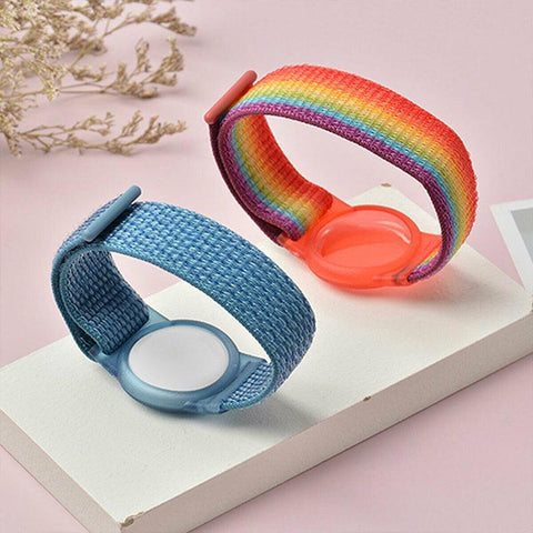 For Apple Airtag Case Protective Cover Wristband Nylon Air Tag Band Anti-Lost S Size - Rainbow