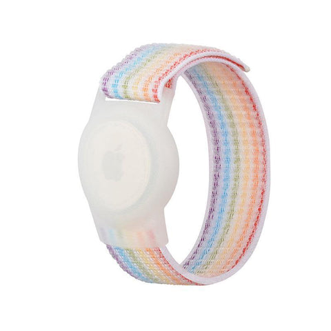 For Apple Airtag Case Protective Cover Wristband Nylon Air Tag Band Anti-Lost S Size - Rainbow