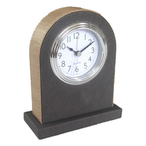 Classic Hotel Alarm Clock Quartz Movement Faux Leather Design with Clear Display - Orange