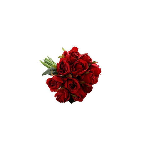 12 Heads Silk Rose Artificial Flowers Fake Bouquet - White