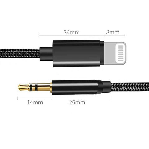 Lightning to 3.5mm Aux Audio Cable Adapter for Car Speaker Headphone Sound System - Black
