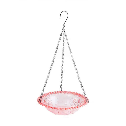 Balcony Bird Feeder Hanging Rail Mount Outdoor Suspended Feeding Station Garden - Pink