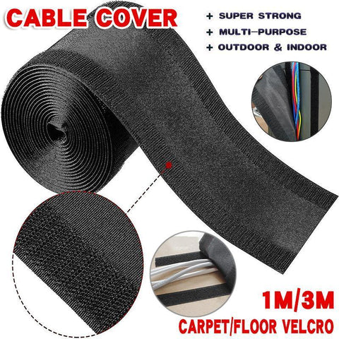 Cable Cover Nylon Sticky Wire Protector Floor Blanket Reusable Cord Tube Cover - Black-1Meter(with adhesive)-Floor