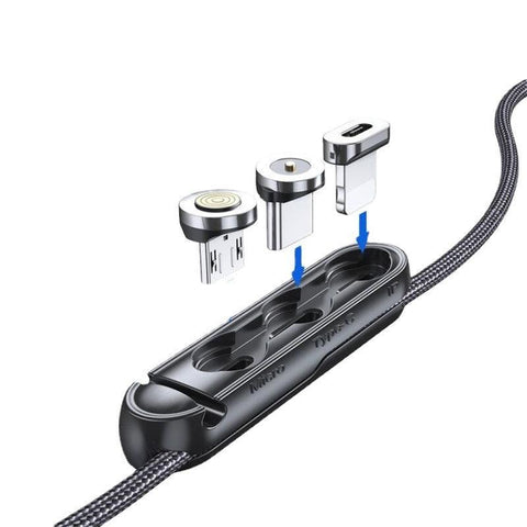 1m 2m Braided Charging Cable with Detachable Connectors for Type C Micro Lightning - Magnet Cable-Red-Type C-1M