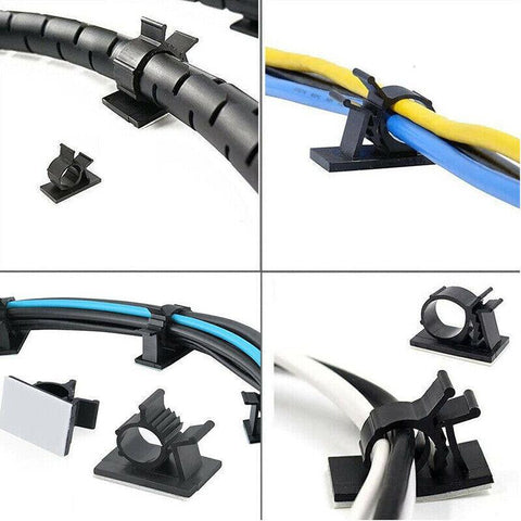 Adhesive Cord Management Cable Clips Black Wire Holder Organizer Clamp - 10PCS