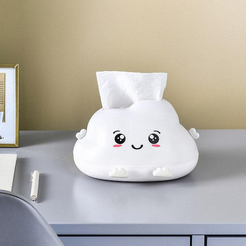 Cute Cartoon Clouds Plastic Tissue Box Desktop Drawer Organizer Storage Box