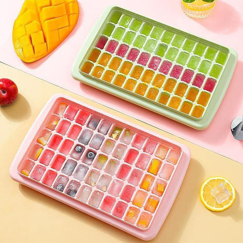 55 Grids Ice Cube Tray Mould With Lid And Storage Box Scoop Set Maker Ice Cube - Blue