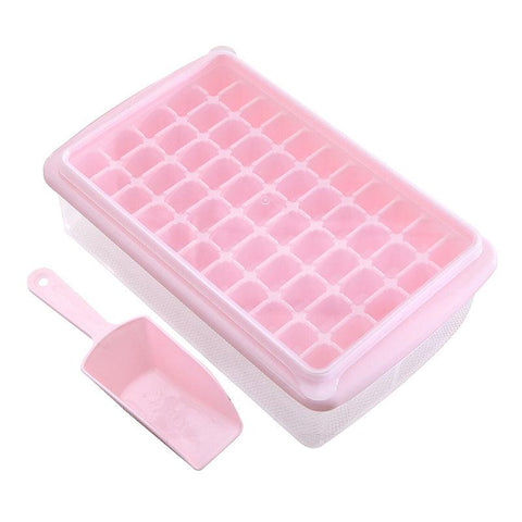 55 Grids Ice Cube Tray Mould With Lid And Storage Box Scoop Set Maker Ice Cube - Pink