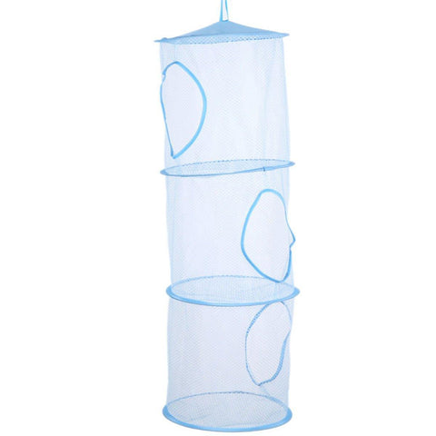 Foldable Clothes Drying Basket Three-layer Hanging Storage Breathable Organizer - Red