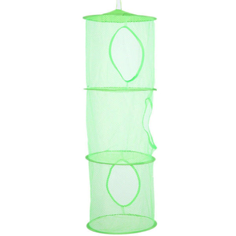 Foldable Clothes Drying Basket Three-layer Hanging Storage Breathable Organizer - Red
