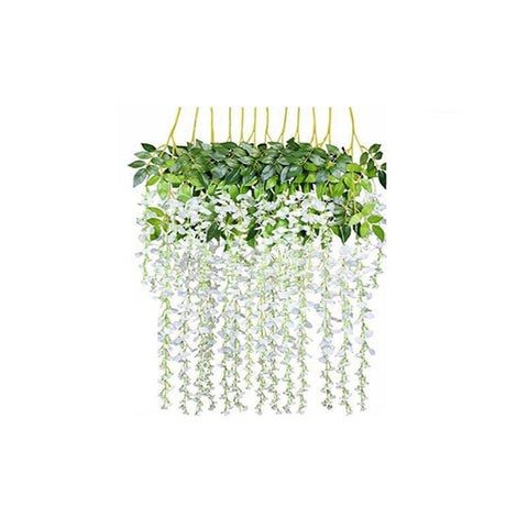 12X Artificial Silk Fake Flower Garland Vine Wisteria Leaf Hanging Wedding Decor - White