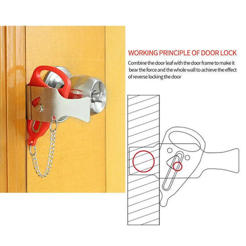 Portable Door Lock Hardware Travel Hotel Home Security Addalock Anti-Intrusion Device - Black
