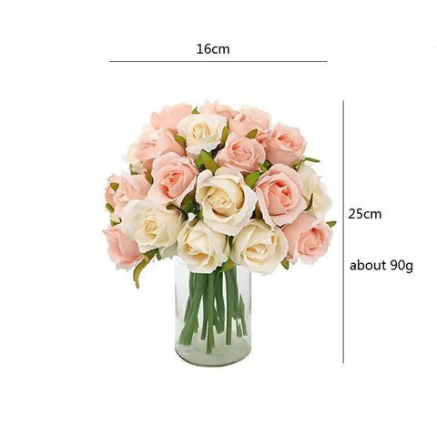 12 Heads Silk Rose Artificial Flowers Fake Bouquet - Champagne