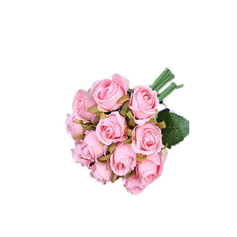 12 Heads Silk Rose Artificial Flowers Fake Bouquet - Champagne
