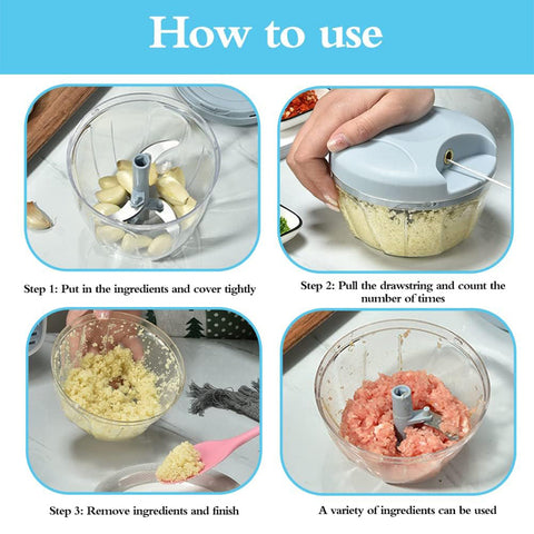 500ml Manual Meat Mincer Garlic Chopper Rotate Garlic Press Crusher Vegetabl - Blue