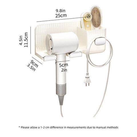 Hair Dryer Holder Rack Plastic Wall Mount No Drill Bathroom Organizer Storage - Silver