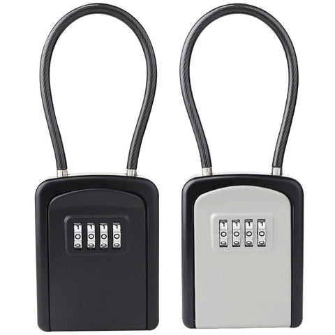 Portable Key Lock Box Hanging Combination Storage Organizer for Home Security - Black