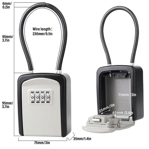 Portable Key Lock Box Hanging Combination Storage Organizer for Home Security - Black