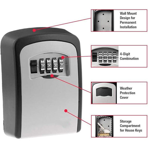 Combination Key Box with Combination Lock for Home Office Security Storage - Grey