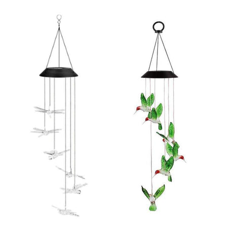 Wind Chimes Solar Powered Led Lights Changing Hanging Garden Yard Outdoor Decor - Hummingbird
