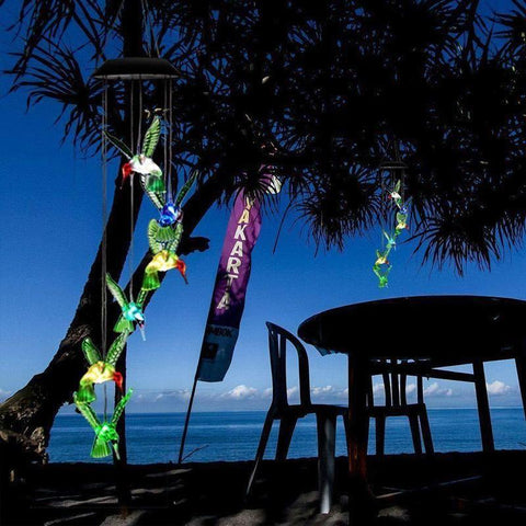 Wind Chimes Solar Powered Led Lights Changing Hanging Garden Yard Outdoor Decor - Hummingbird