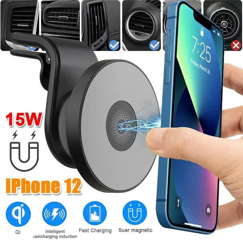 Wireless 15W Magnetic Car Mount Holder Charger For Iphone 13 12 Pro Max Magsafe - White