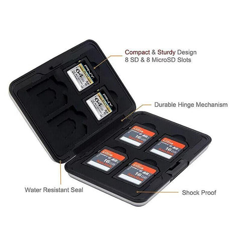 Waterproof Memory Card Case Holder for SD MicroSD SDHC TF Cards Black Silver - Silver
