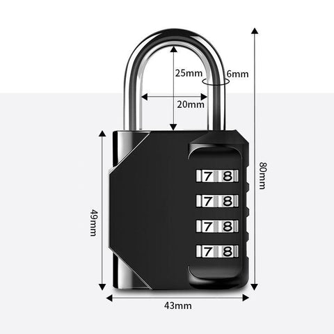 4 Digit Combination Padlock Waterproof Outdoor Number Lock for Gate Locker Toolbox - Black