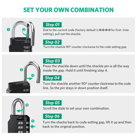 4 Digit Combination Padlock Waterproof Outdoor Number Lock for Gate Locker Toolbox - Black