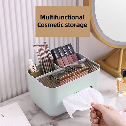 Tissue Box Dispenser Storage Box Napkin Case Remote Control Box Multi-Function - White