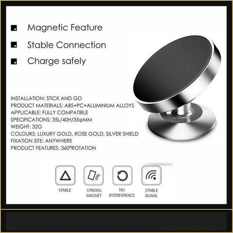 360-Degree Car Phone Holder Dashboard Mount Stand Cradle for Flat Surface - Black