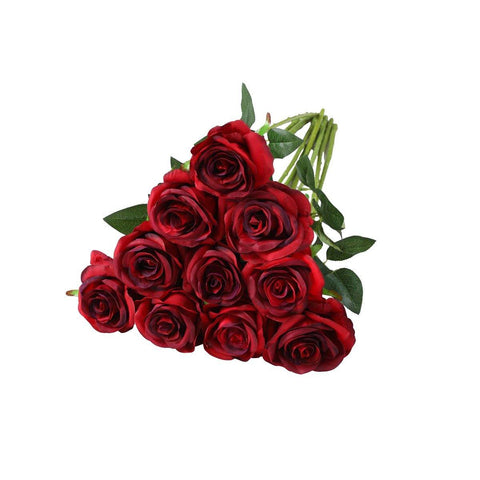 10pcs Artificial Silk Simulation Rose Flowers - Wedding Party Home Decorations - Purple