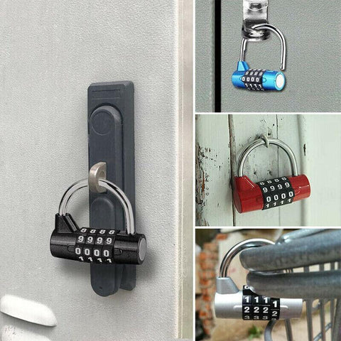 4 Digit Combination Padlock Wide Shackle Password Lock for Locker or Luggage - Silver
