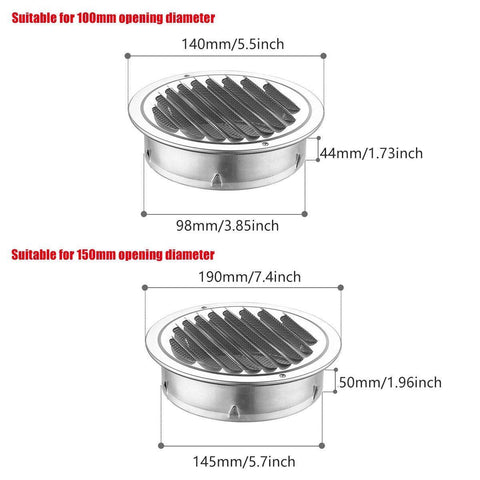 Stainless Steel Exhaust Fan Vent Outlet Flat Hood for Bathroom Kitchen Outlet - 100mm